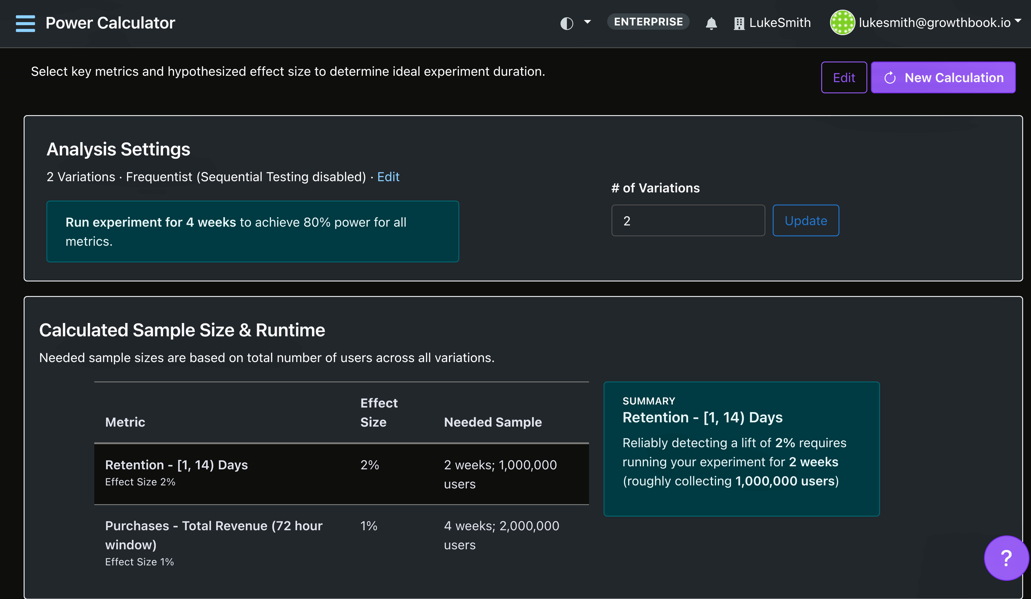 metric and users input