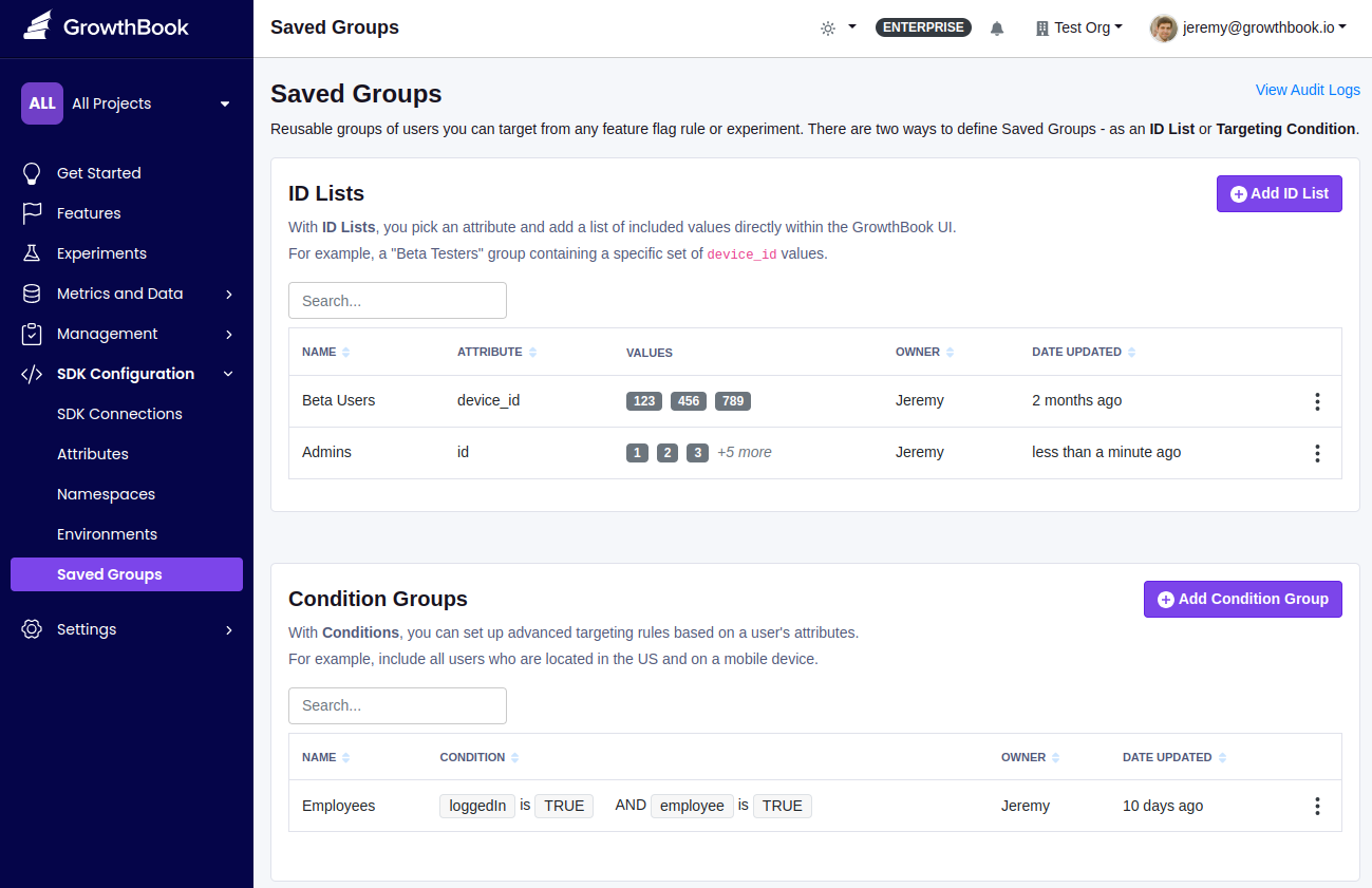 Saved Groups UI